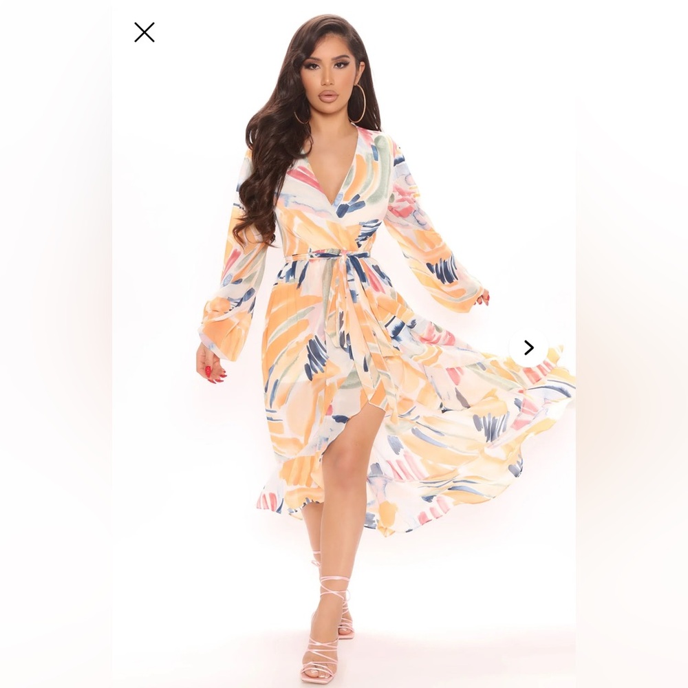 🌸Fashion Nova Elegant Multicolor Wrap Dress size small